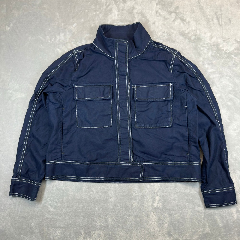 Banana Republic Jacket Womens L Navy Blue Contrast Stitch Utility Workwear 0351